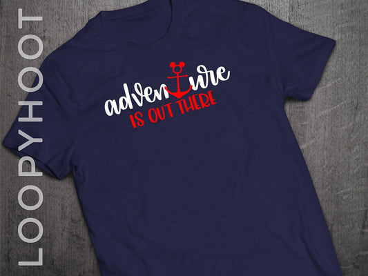 Disney Cruise Shirts "Adventure is out there" Mouse Anchor Family Vacation shirt in NAVY BLUE