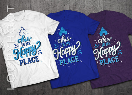 Disney Castle "This is My Happy Place" Family Vacation Shirt in WHITE