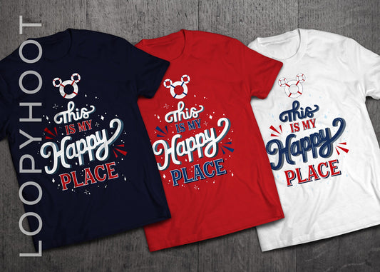 Disney Cruise "This is My Happy Place" Mouse Preserver Family Vacation Shirt in WHITE