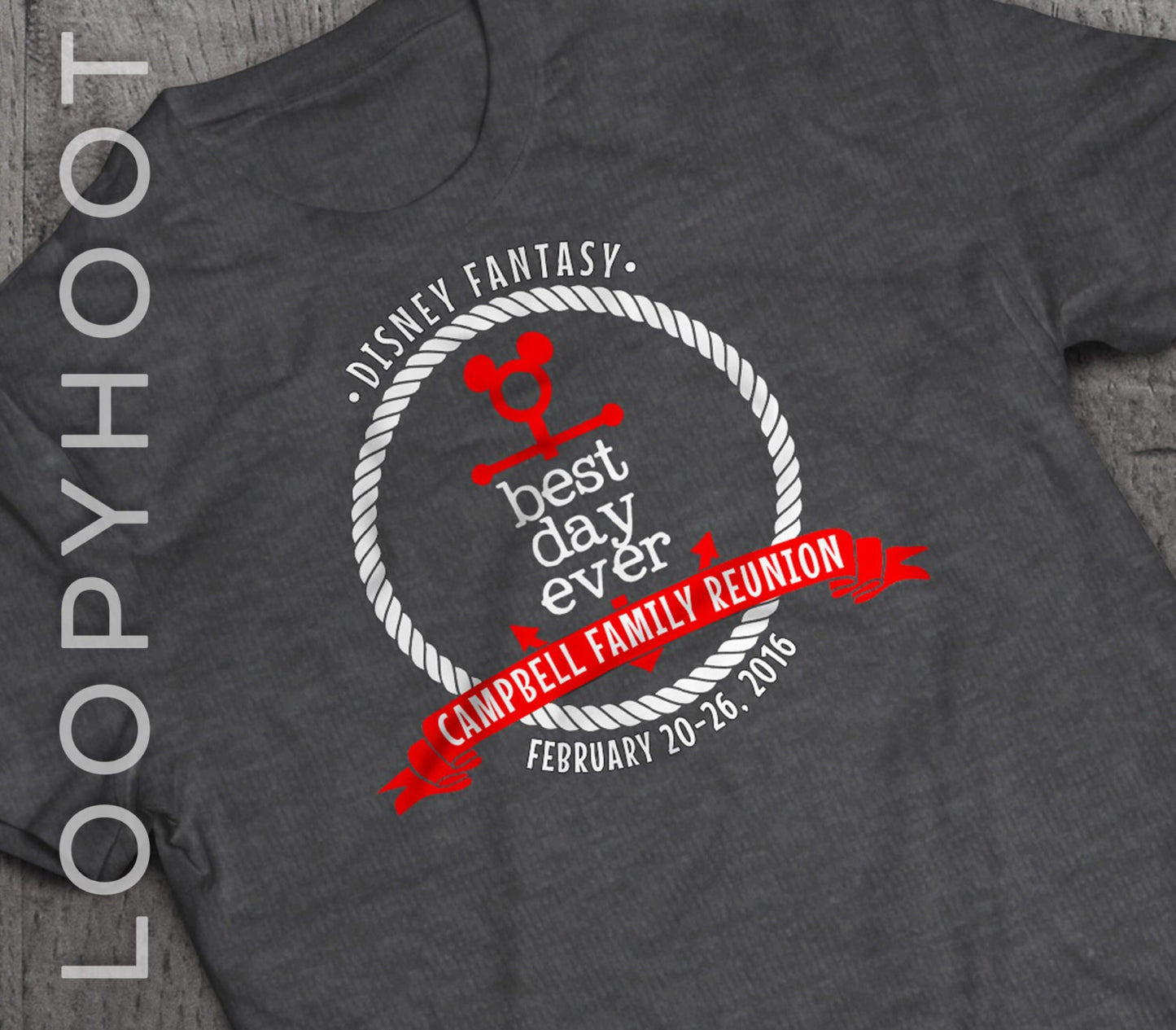 Disney Cruise Shirts Personalized "Best Day Ever" Mouse Anchor and Roping Family Vacation shirt in Deep Heather GRAY