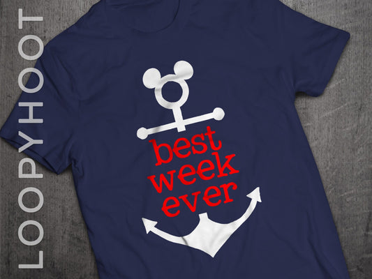 Disney Cruise Shirts "Best Week Ever" Mouse Anchor Family Vacation shirt in NAVY BLUE
