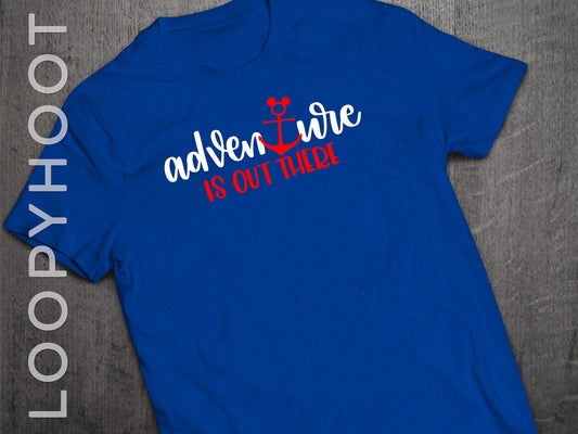 Disney Cruise Shirts "Adventure is out there" Mouse Anchor Family Vacation shirt in ROYAL BLUE