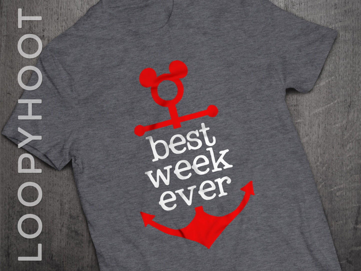 Disney Cruise Shirts "Best Week Ever" Mouse Anchor Family Vacation shirt in Deep Heather GRAY